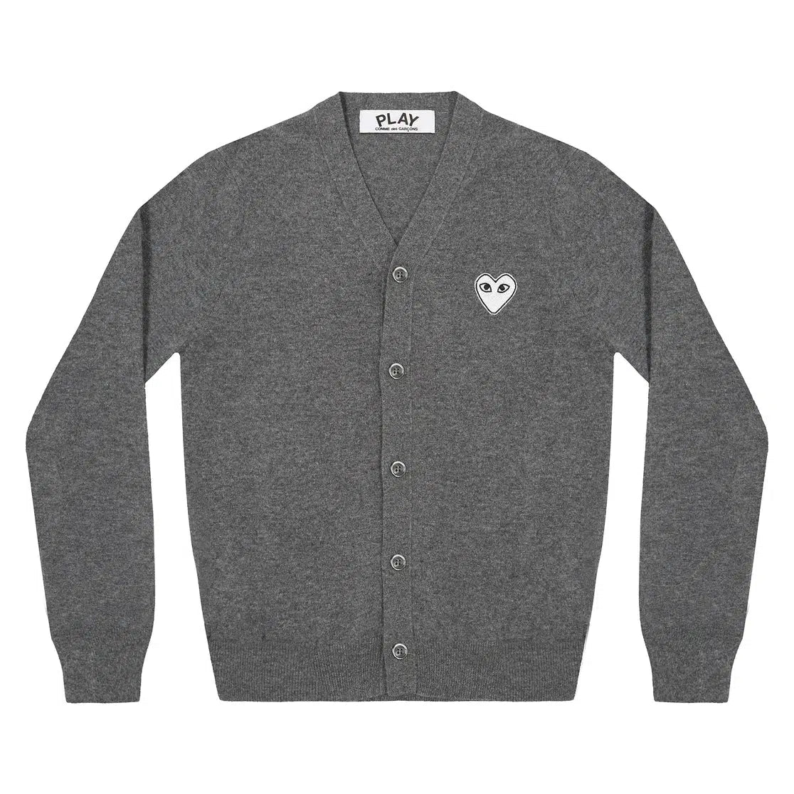 Comme des Garcons Play White Heart V Neck Cardigan Grey W2 Store