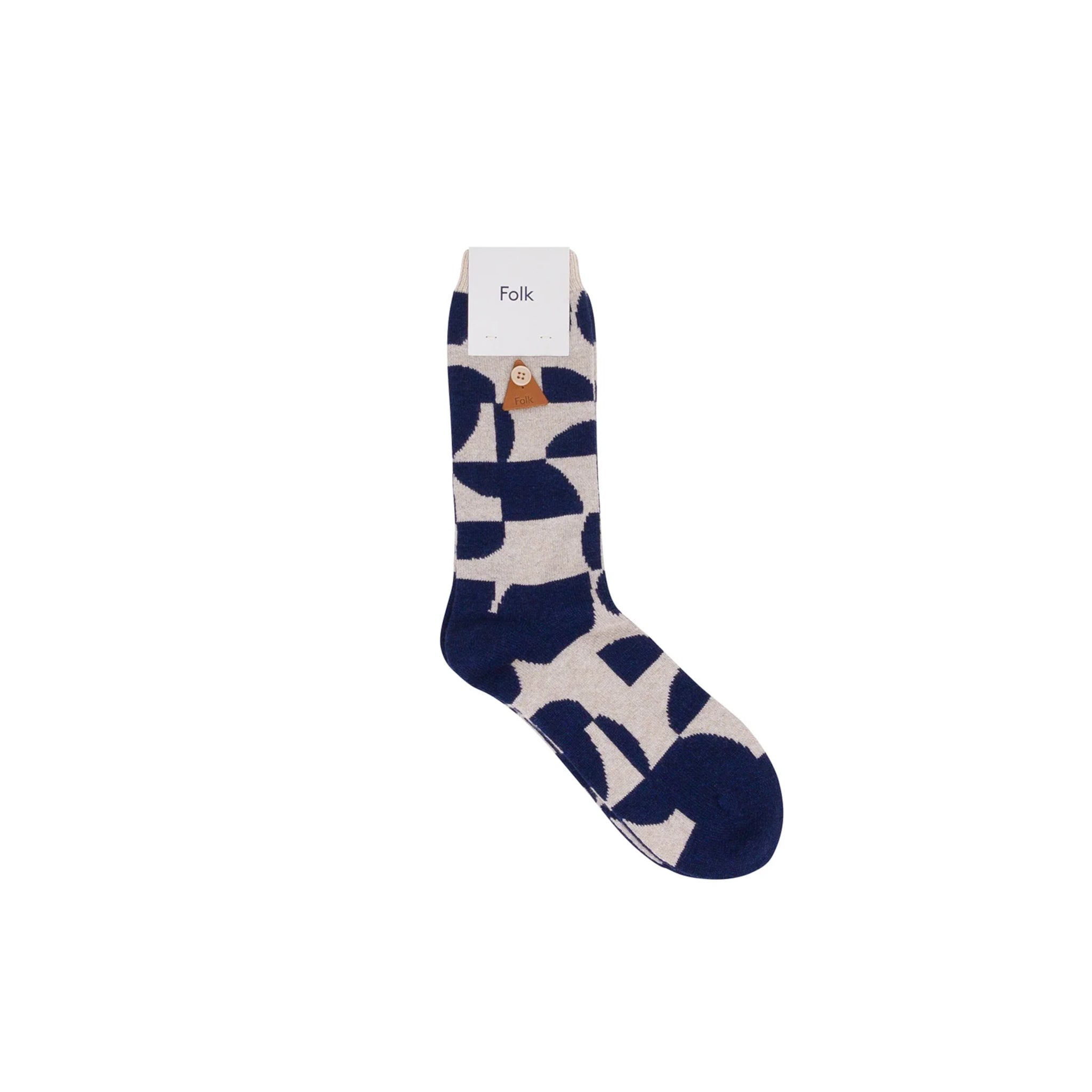 Tile Wool Sock - Mid Navy Tile Kg-Folk-W2 Store